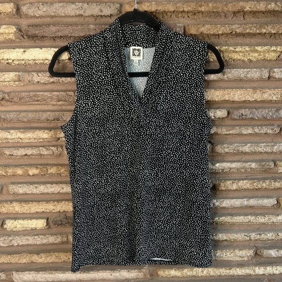 Anne Klein Black White Polka Dot Sleeveless Jersey Knit Tank Size Small - Picture 1 of 4